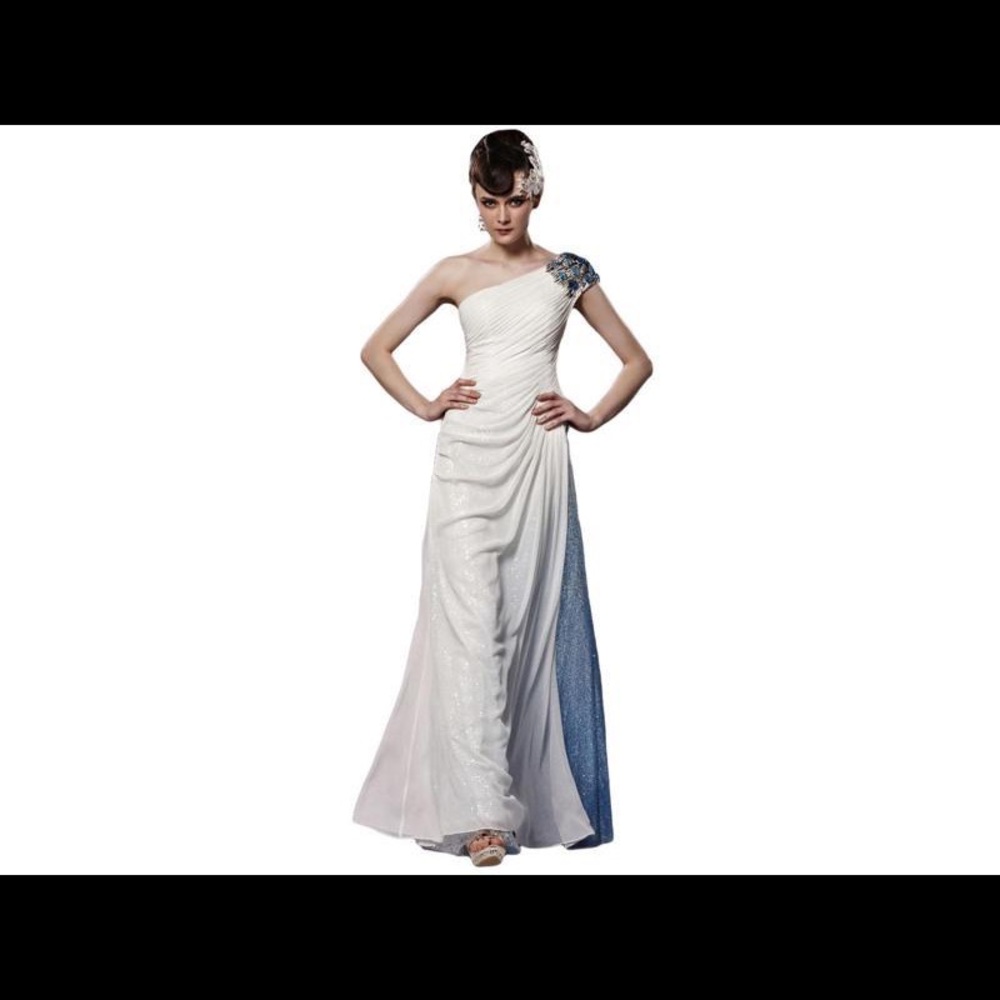 White beaded monostrap dress
